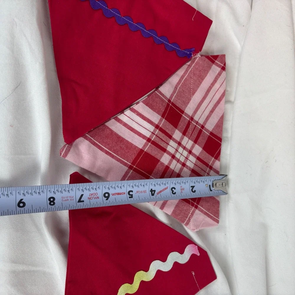 Handmade Dog‎ Bandana Set of 3 Pink Plaid & Purple Multi Rickrack Trim Sz M